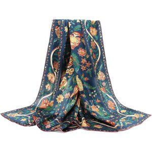 Flower Navy  "43" Large Square Silk scarf & Shawl For Women's